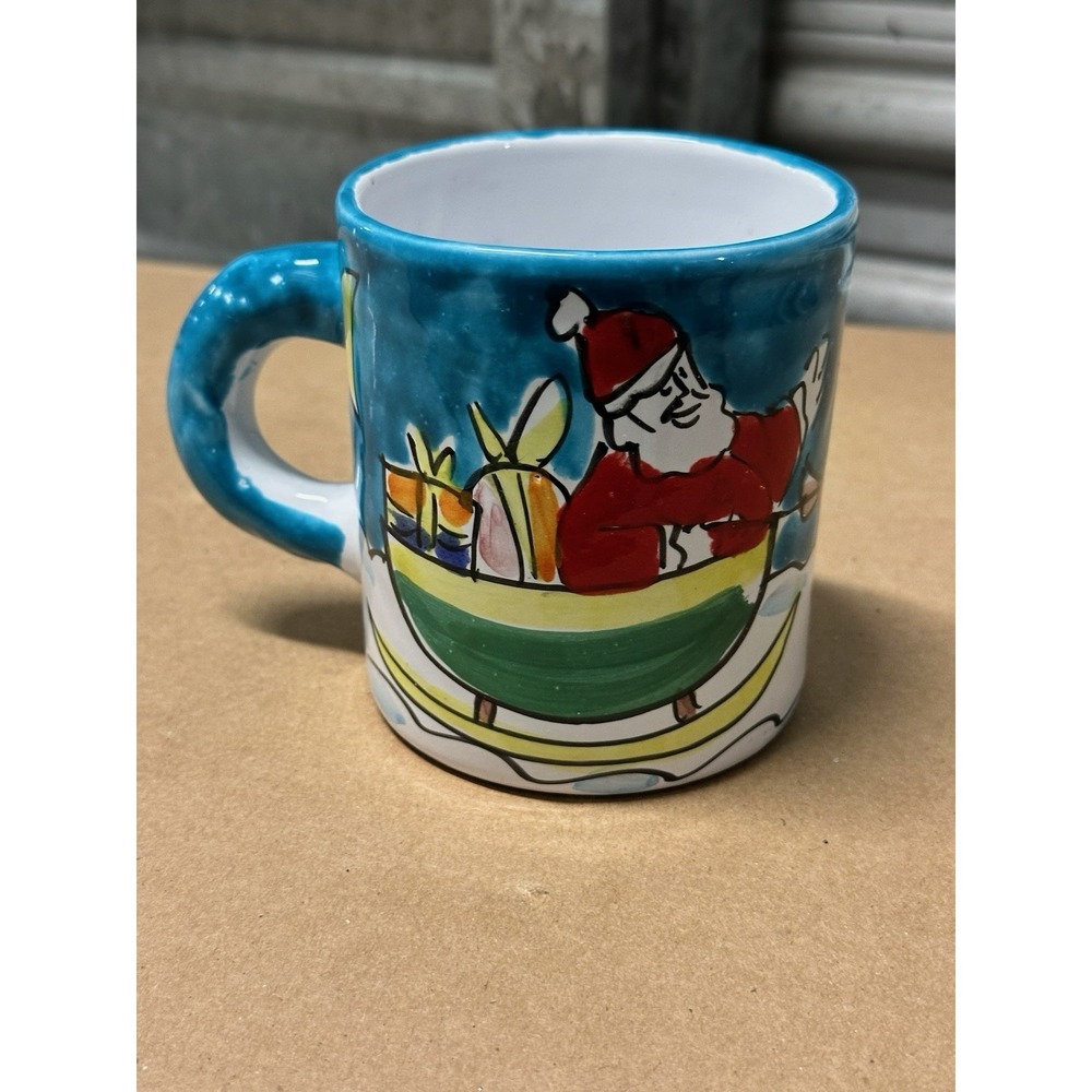 Hand Painted Christmas Mug Santa Sleigh Reindeer Ceramic Cup